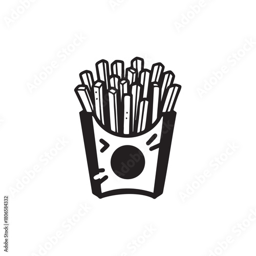 french fries vector illustration. French Fries Icon, Simple Black Glyph. Fried Potato Sticks in a Box, Vector Illustration for Fast Food Restaurant Menu or Takeaway Logo.
