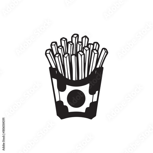 french fries vector illustration. French Fries Icon, Simple Black Glyph. Fried Potato Sticks in a Box, Vector Illustration for Fast Food Restaurant Menu or Takeaway Logo.
