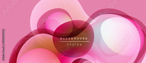 Abstract pink design features overlapping translucent circles. Gradient shades create depth, modern aesthetic. Text reads background design.