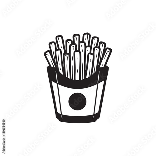 french fries vector illustration. French Fries Icon, Simple Black Glyph. Fried Potato Sticks in a Box, Vector Illustration for Fast Food Restaurant Menu or Takeaway Logo.
