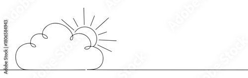 A continuous one-line drawing of a cloud with a sun peeking out, symbolizing weather, hope, and new beginnings