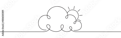 A continuous one-line drawing of a cloud with a sun peeking out, symbolizing weather, hope, and new beginnings