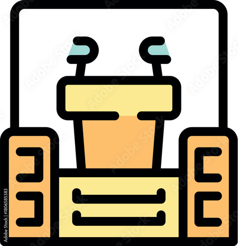 Podium with microphones symbolizing communication, presentations, and conferences, ideal for political, academic, or corporate contexts