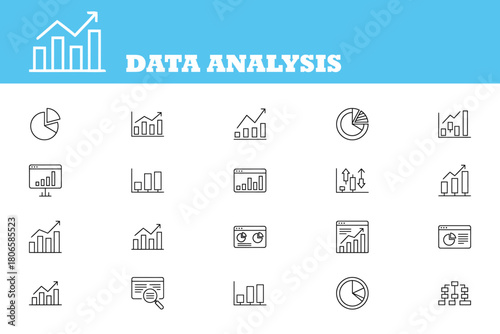 Modern data analysis icons for business reports and financial planning infographics, ideal for presentations, websites and mobile app designs, simple and clean