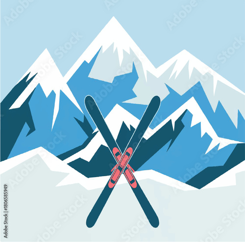 snow, vector, winter, sport, mountain, recreation, ski, illustration, outdoor, landscape, travel, resort, design, extreme, cold, season, fun, downhill, card, poster, vintage, nature, vacation