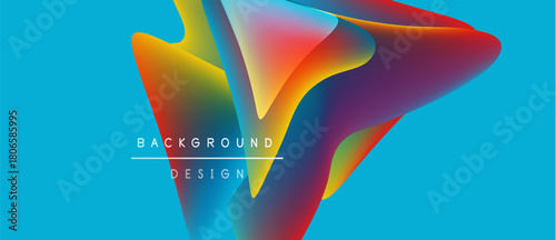 Abstract fluid shapes, vibrant colors blend. Background design features smooth gradients, dynamic composition. Turquoise backdrop enhances visual impact.