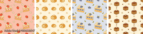 Cute dessert cake pattern collection with hand drawn bakery sweets