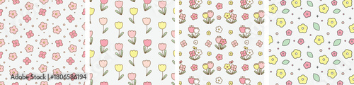 Cute cartoon flower pattern collection with playful spring blossoms
