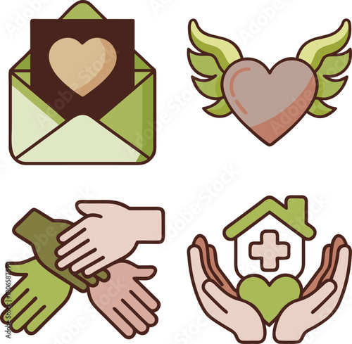 WebCharity, Donation, Fundraising, Global Relief, and Social Welfare Vector Line Icons Set