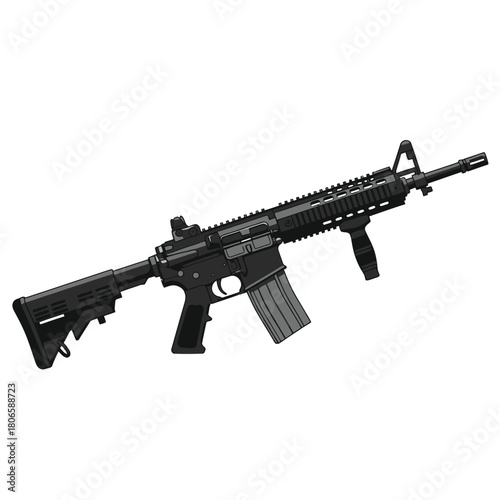 Striking tactical rifle illustration for modern military or security designs, conveying power, precision, and cutting-edge technology in a sleek design