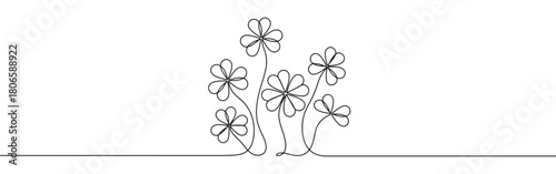 A continuous one-line drawing of a group of clovers, symbolizing luck, nature, and Irish culture