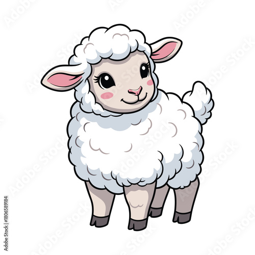 Adorable cartoon sheep with fluffy wool and endearing eyes, perfect for children's books, Easter designs, or playful springtime illustrations