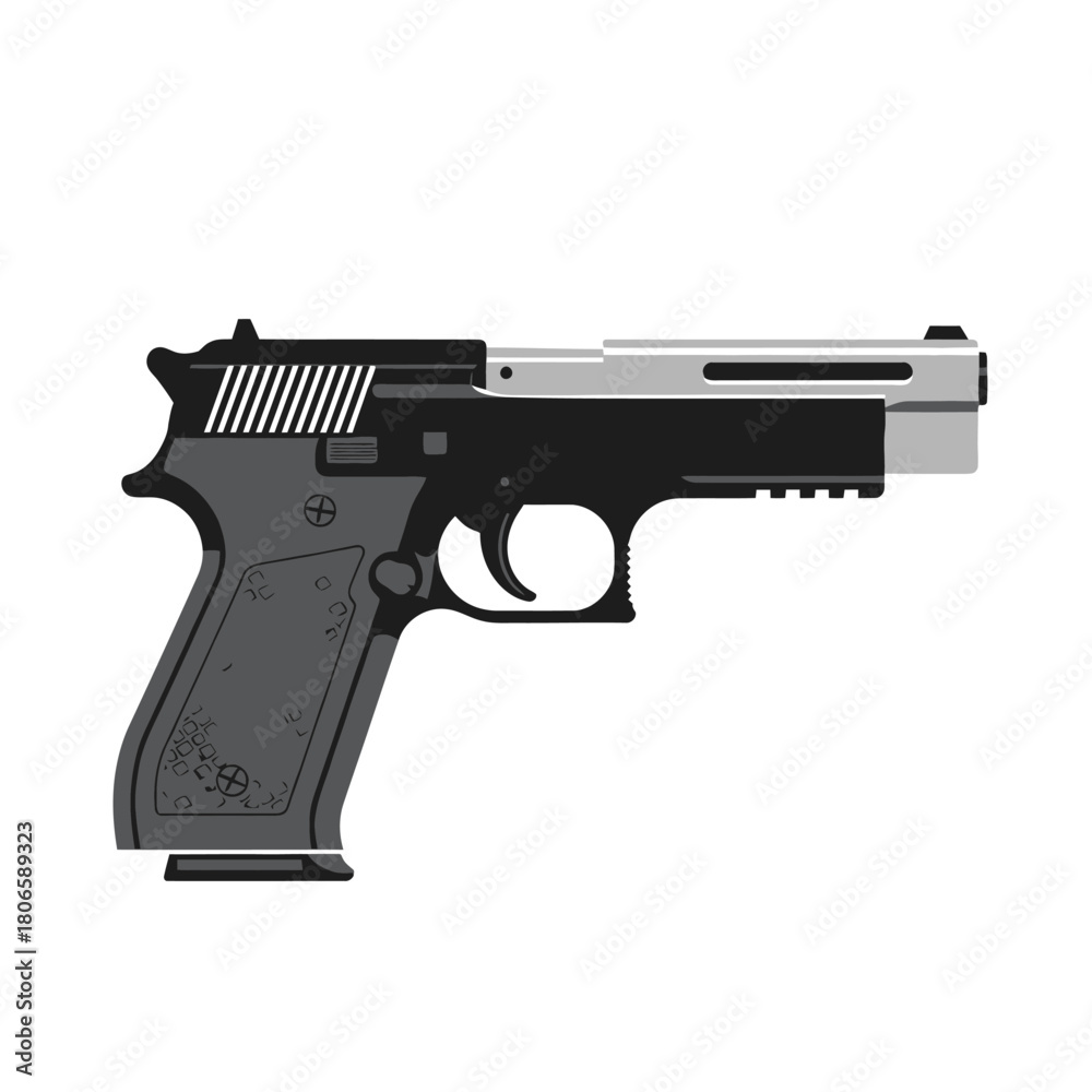 Naklejka premium Sleek modern pistol illustration perfect for game design, crime thriller art, or adding a touch of danger to your project. Vector weapon design