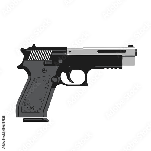 Sleek modern pistol illustration perfect for game design, crime thriller art, or adding a touch of danger to your project. Vector weapon design