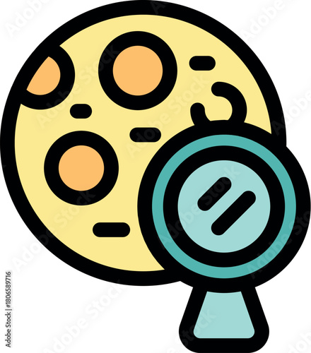 Magnifying glass focusing on moon, symbolizing detailed lunar observation, exploration, and scientific discovery