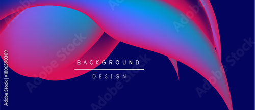 Abstract fluid shapes blend vibrant pinks, blues, purples. Dark background emphasizes dynamic color gradients, modern design elements.