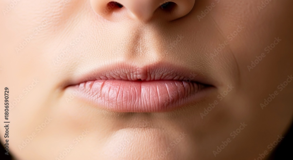 Naklejka premium Closeup of female lips with soft skin tone and subtle expression 