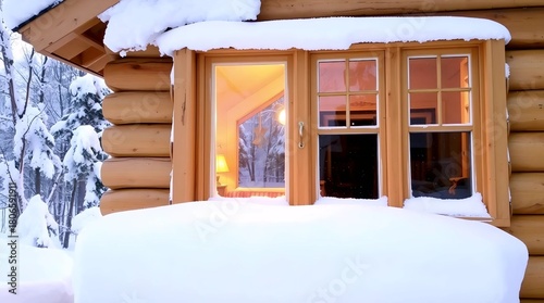 Cozy Cabin Porch Glowing Warmly Through Snow