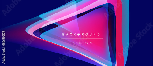 Abstract design features vibrant layers, flowing shapes. Pink, blue hues dominate dark background. Text reads background design. Modern, dynamic composition.