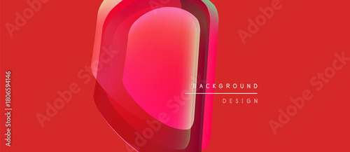 Abstract red design features layered shapes. Gradient hues create depth, modern aesthetic. Text reads background design. Simple, bold composition.