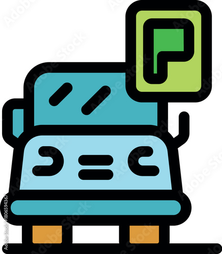 Paid parking zone sign indicating car parking availability, parking area, car parking space