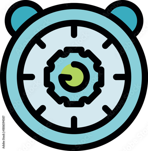 Clock face with rotating gear inside representing working time and time management