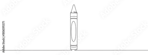 A continuous one-line drawing of a single crayon, representing art, creativity, and childhood