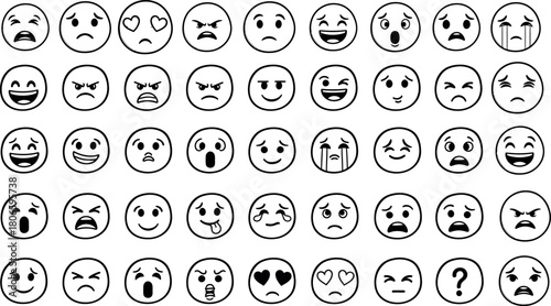 Collection of hand drawn cartoon faces expressing different emotions