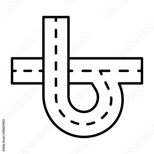 Highway road junction with one turn thin line icon, learners permit concept. Vector graphics. Way intersection, driving sign on white background, style icon mobile or web design.
