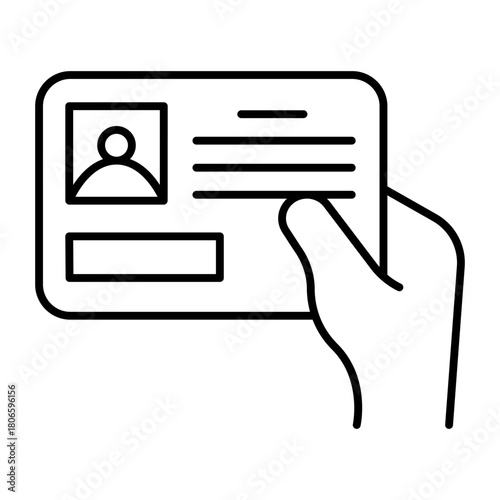 Hand with identity badge thin line icon, learners permit concept. Vector graphics. Driver license card in hand, driving sign on white background, style icon mobile or web design.