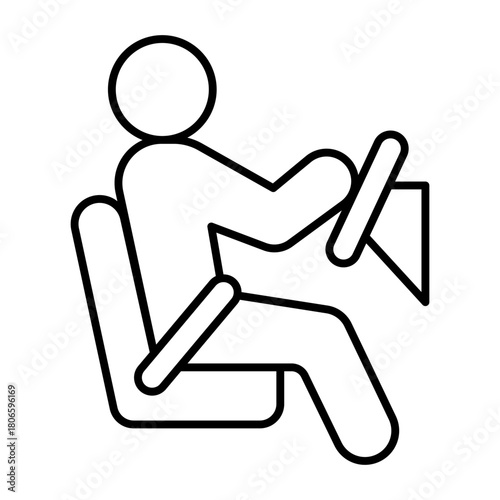 Driver and steering wheel, chair thin line icon, learners permit concept. Vector graphics. Man with seat belt, driving sign on white background, style icon mobile or web design.