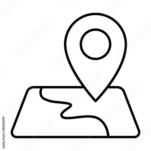 Map with road and location pin thin line icon, learners permit concept. Vector graphics. Route and pointer, wayfinding sign on white background, style icon mobile or web design.