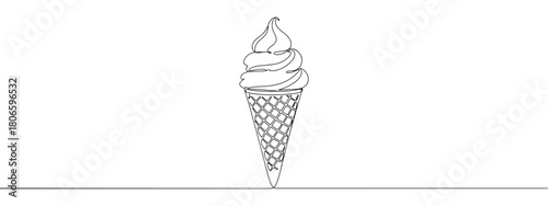 A continuous one-line drawing of a soft-serve ice cream cone, symbolizing dessert and summer treats