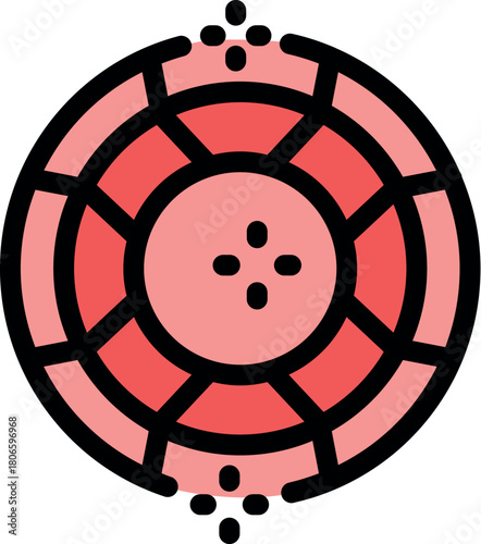 Round casino chip used in various betting games, symbolizing luck, risk, and the thrill of gambling