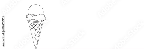 A continuous one-line drawing of a soft-serve ice cream cone, symbolizing dessert and summer treats