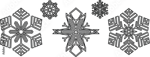 Beautiful snowflakes with intricate patterns and symmetrical designs, perfect for winter and holiday themes