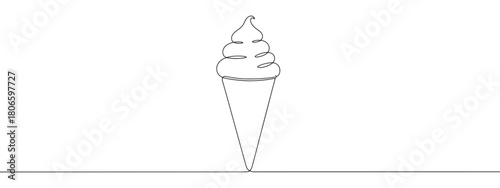 A continuous one-line drawing of a soft-serve ice cream cone, symbolizing dessert and summer treats