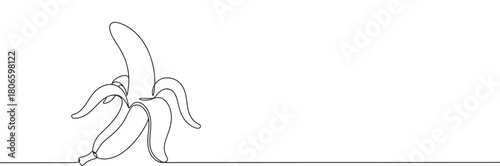 A continuous one-line drawing of a peeled banana, highlighting healthy eating and tropical fruit
