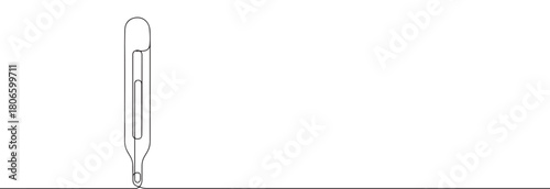 A continuous one-line drawing of a thermometer, indicating temperature measurement and health