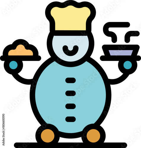 Smiling robot chef holding food trays, representing automation and ai in the restaurant industry