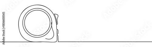 A continuous one-line drawing of a measuring tape, representing construction, DIY, and precision