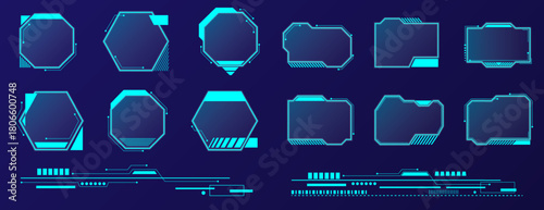 Vibrant blue UI elements display various shapes like hexagons and rectangles set against a dark background. These designs are perfect for enhancing digital interfaces and artistic endeavors.