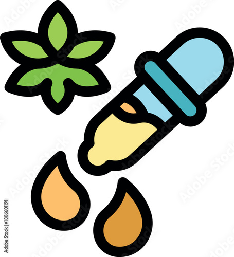 Medical cannabis oil dripping from a dropper with a marijuana leaf, representing alternative medicine and natural remedies