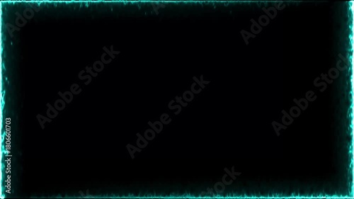 Neon fire rectangle glowing loop animation, neon frame on a black background.