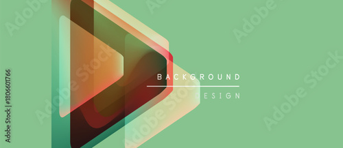 Abstract geometric shapes overlap, creating vibrant color gradients. Light green background complements design elements. Modern, minimalist aesthetic.