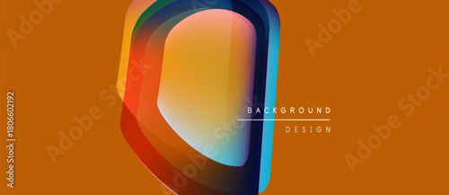 Abstract geometric design. Vibrant colors blend, creating layered shapes. Orange background complements central element. Modern aesthetic.