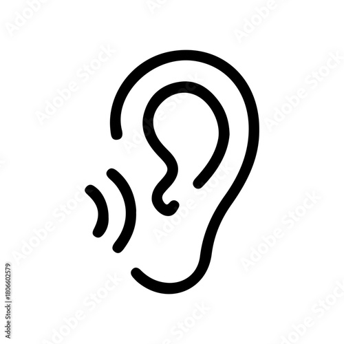 Modern ear icon listening intently to sound waves for hearing aid advertisements