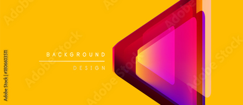 Bright yellow backdrop features layered triangle shapes. Vivid magenta, purple hues create dynamic visual effect. Modern design element.