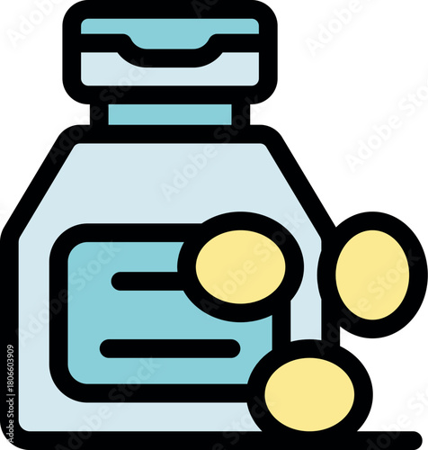 Medical pill bottle with prescription label and dosage icon representing medicine, healthcare, and pharmaceutical industry