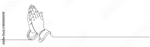 A continuous one-line drawing of praying hands, symbolizing spirituality, faith, and devotion